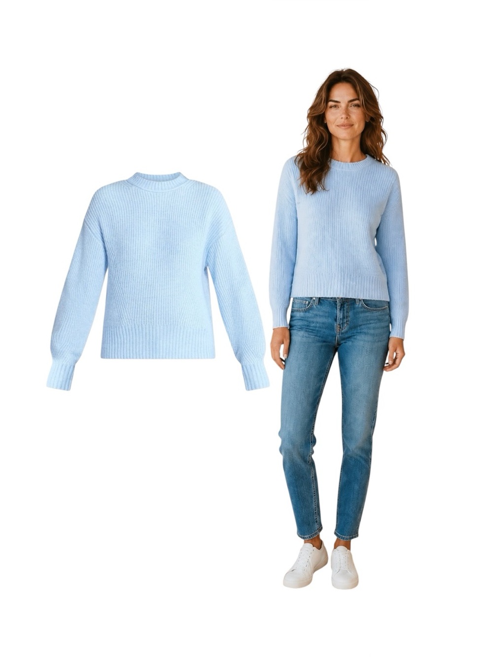 Time and Tru Light Blue Shaker Stitch Mock Neck Sweater